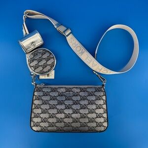 Michael Kors Jet Set Metallic Logo Jacquard Crossbody Bag with attachments NWT
